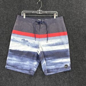 O'Neill Board Shorts Mens 34 Blue Red Stripe Swim Trunks Quick Dry Surf Pocket